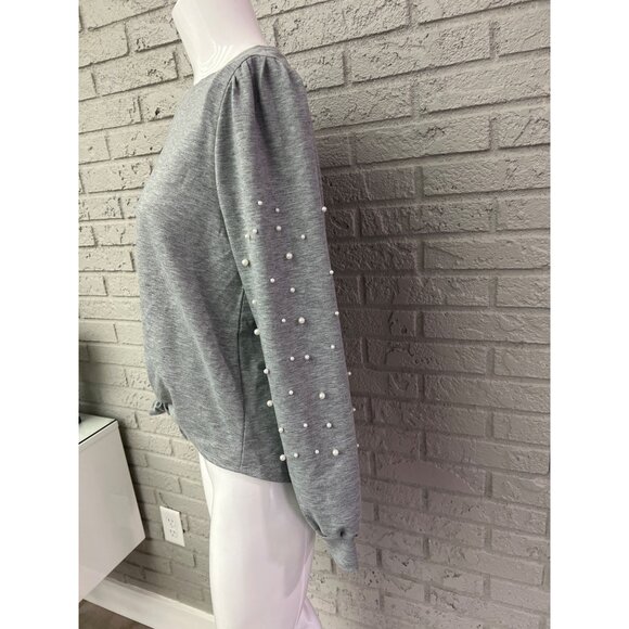 Skonhet Women Gray Faux Pearl Long Sleeve Tie Front Top Size M - Picture 3 of 8